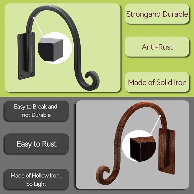 Heavy Duty Plant Hanger Bracket (8"/Black) Outdoor Hand-Forged Hanging Plant Bracket Durable and Stable Bird Feeder Hanger by GreenHaven Gardens