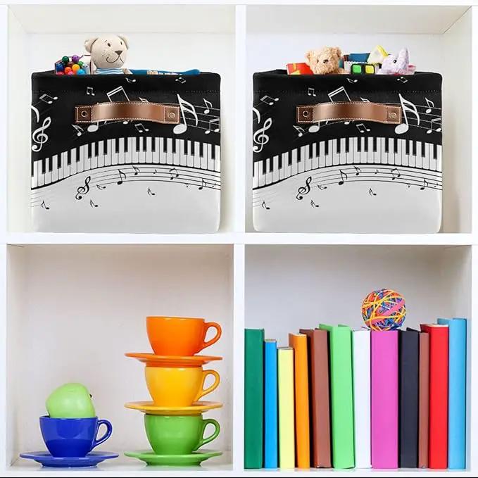 Black White Music Rectangular Storage Basket Organizer Bin Shelf Baskets For Clothes Gifts For Home Office Dorm by GreenHaven Gardens