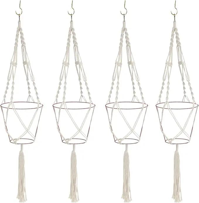 Sorbus Macrame Plant Hanger [4 Pack] Indoor Outdoor Hanging Plant Pots Cotton Rope, Elegant for Home, Patio, Garden White by GreenHaven Gardens