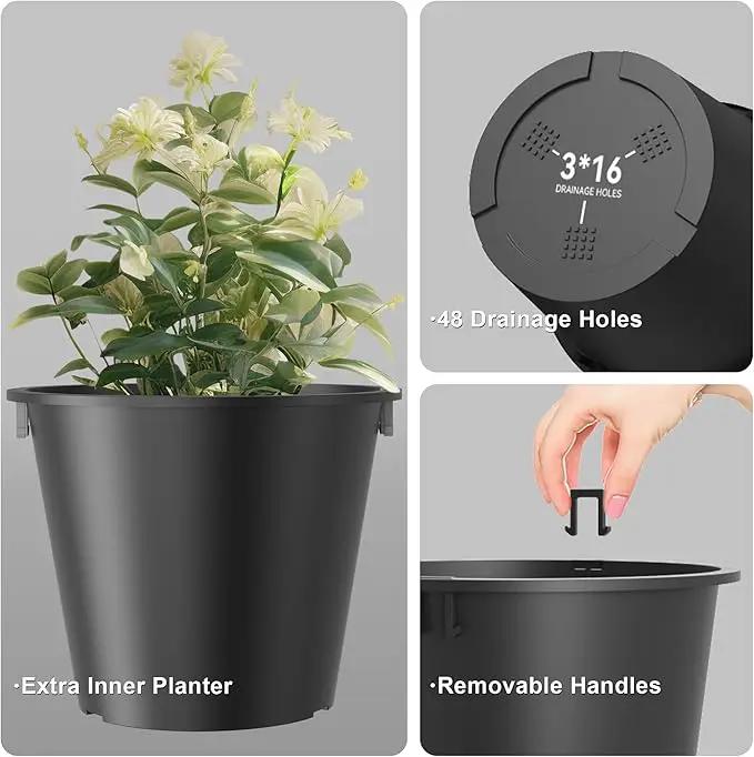 Kante Tall Round Planter Set of 2, 18" H Large Decorative Planter Pots for Outdoor Indoor Garden Patio Front Porch (Black) by GreenHaven Gardens