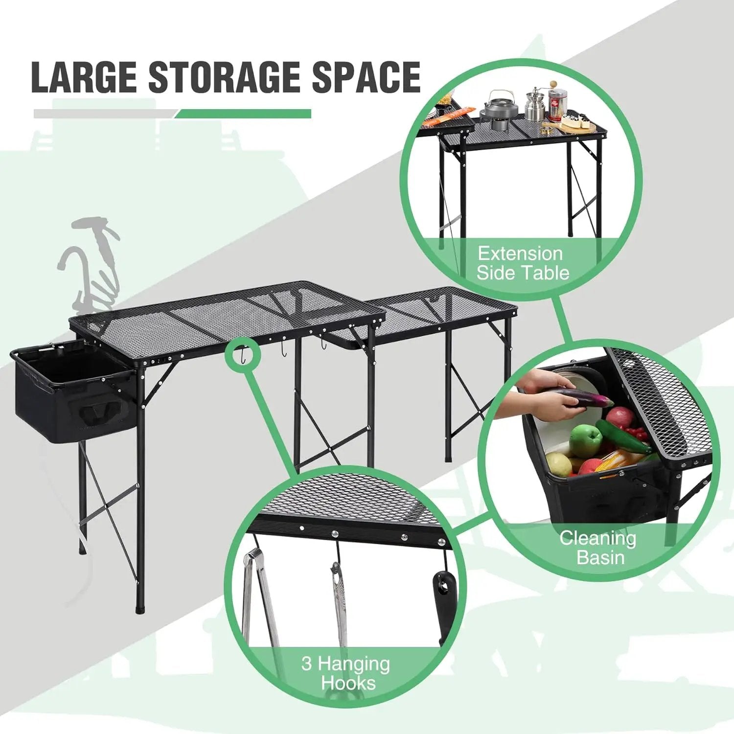 RedSwing Folding Grill Table with Sink and Double Shelf, Multifunctional Portable Grill Stand Table for Outdoor Camping Picnic BBQ, 69 x20 x31.5 Inches, Black by GreenHaven Gardens