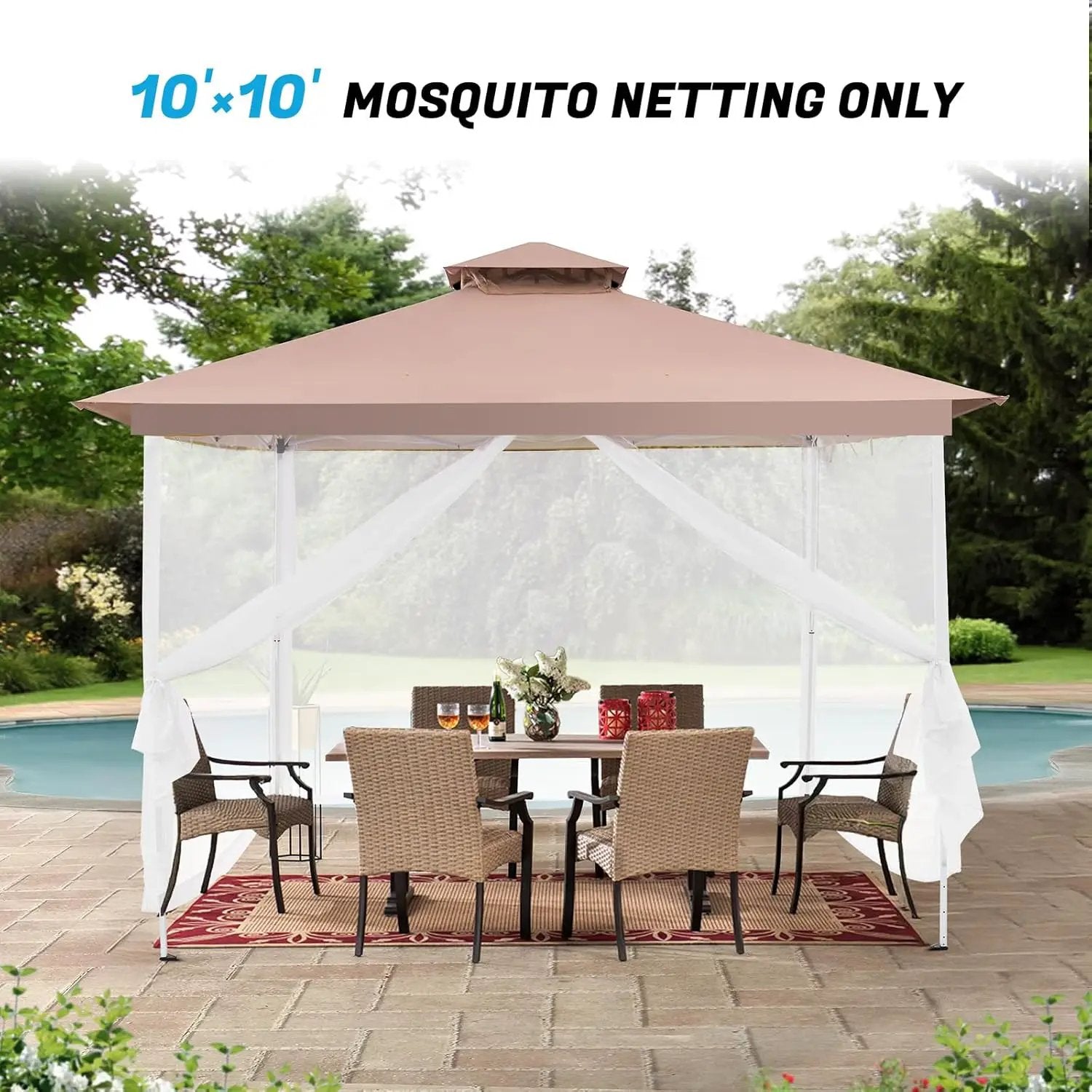 10'x10' Mosquito Netting for Patio with Zipper, Outdoor Replacement Mesh Sidewall Netting for Porch/Patio/Canopy/Gazebo (Mosquito Netting Only, White) by GreenHaven Gardens