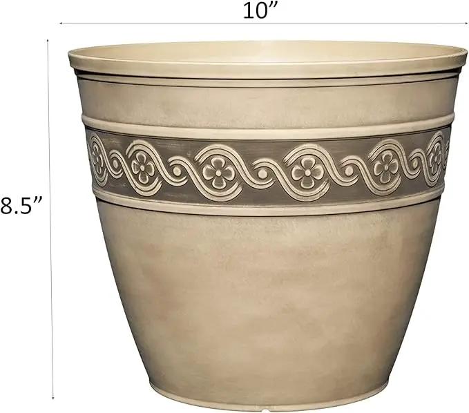 Classic Home and Garden Corinthian Resin Flower Pot Planter, Concrete Grey, 10" by GreenHaven Gardens