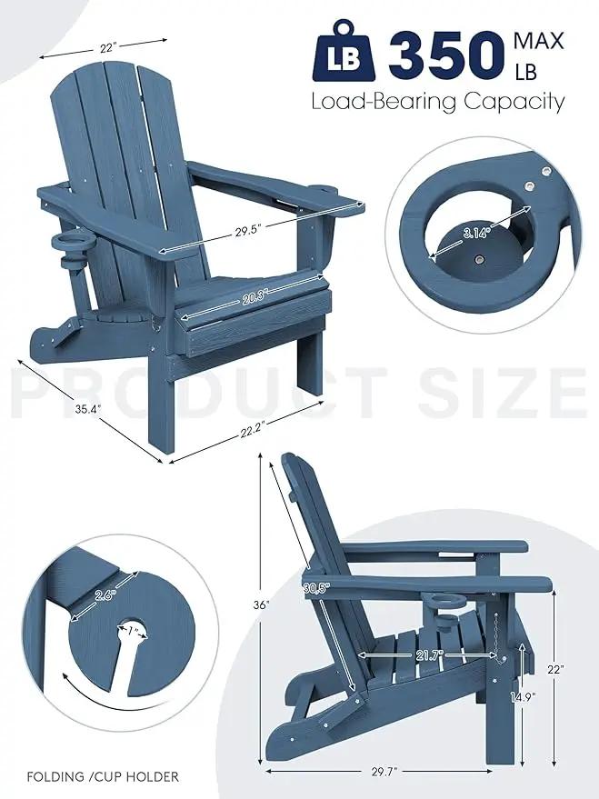 KINGYES Folding Adirondack Chair Set of 8, Dual Cup Holders & All-Weather HDPE, Wood-Like Patio Chair for Backyard, Camping, Pool & Fire Pit, Navy by GreenHaven Gardens