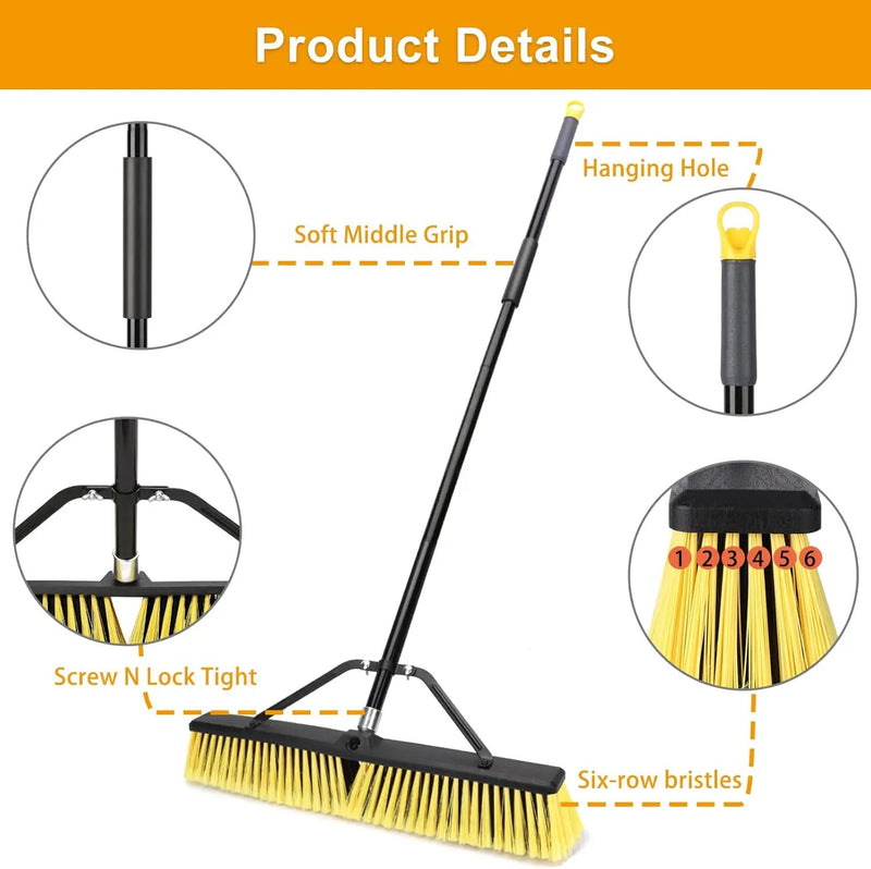 24 Inches Push Broom Outdoor Heavy Duty Broom with 63" Long Handle for Deck Driveway Garage Yard Patio Concrete Floor Cleaning Yellow by GreenHaven Gardens