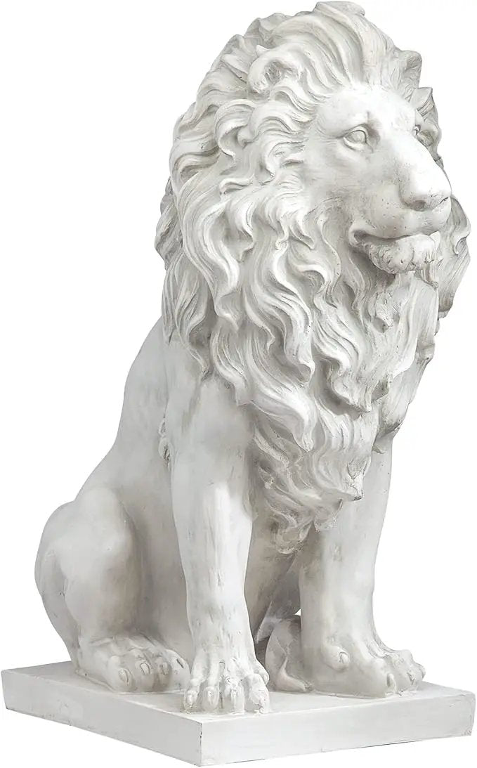 Design Toscano Lion of Florence Sentinel Statue (13 Inches Wide, 21 Inches Deep, 28 Inches High) and Classic Statuary Garden Plinth Base Riser, Large (15 Inches Wide,14 Inches Deep,15 Inches High) by GreenHaven Gardens
