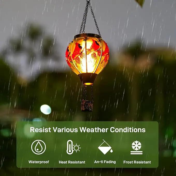 Cardinal Solar Hot Air Balloon Lantern with Flame, Glass Hot Air Balloon Solar Lantern Outdoor Waterproof, Hanging Hot Air Balloon Solar Light, Cardinal Gifts for Mom Woman Christmas by GreenHaven Gardens