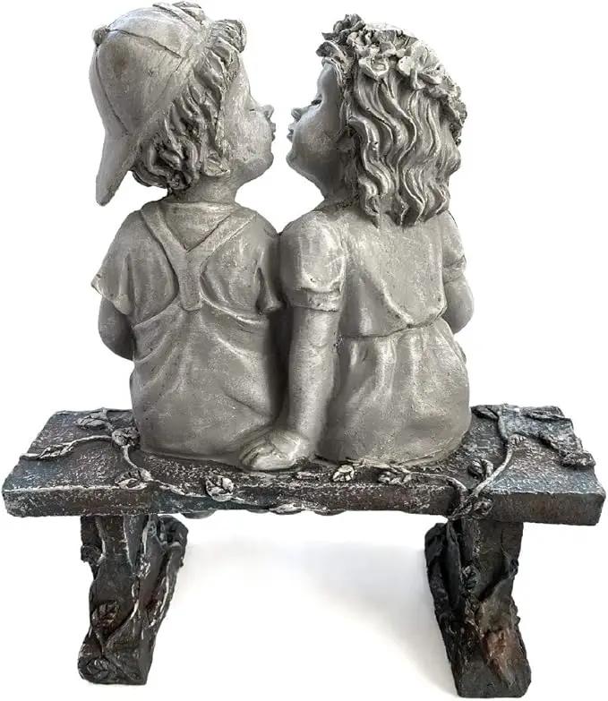 Lily's Home First Kiss Resin Garden Statue, Little Girl and Boy Kissing Yard Miniature Figurine,Small and Exquisite, 9 Inch by GreenHaven Gardens