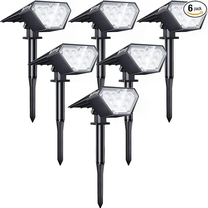 Biling Solar Spot Lights Outdoor, 2-in-1 Solar Landscape Lights 12 LED Bulbs Solar Powered Lights IP67 Waterproof Adjustable Wall Light for Patio Pathway Yard Garden Driveway Pool - White(6 Pack) by GreenHaven Gardens