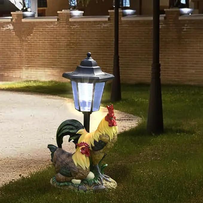 Solar Garden Outdoor Statues Rooster Hen Couple with Light, Outside-Outdoor Decorations Chicken Sculptures for Patio Yard Lawn Walkway Ornaments Clearance Gifts for Mom Grandma Birthday by GreenHaven Gardens