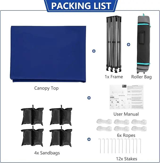 COBIZI 10x20 Pop up Canopy Heavy Duty Without Sidewalls, Easy Set-up Commercial Outdoor Party, 100% Waterproof Wedding Canopy Gazebo, 3 Height Adjustable with Wheeled Bag, Dark Blue by GreenHaven Gardens