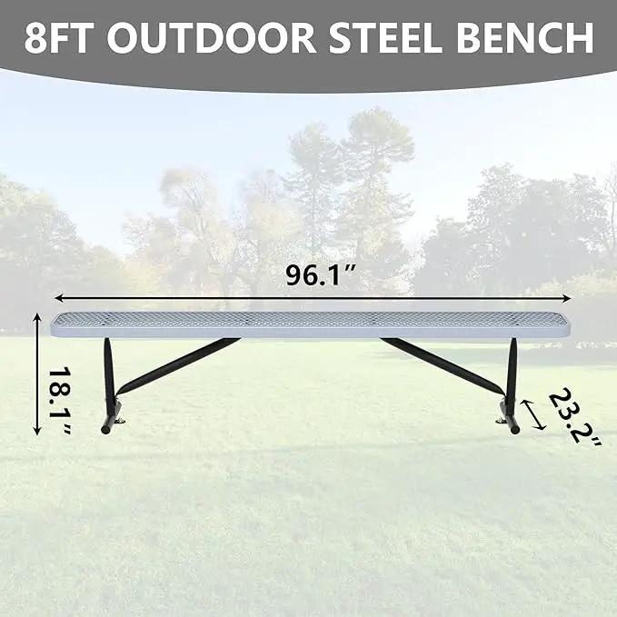 48" L Outdoor Steel Flat Bench, Heavy Duty Metal Park Bench for Outside, Expanded Metal, Commercial Benches Mesh Bench for Shopping Mall, Store, Lawn, Park, Patio, Deck, Garden (Grey, 8FT) by GreenHaven Gardens