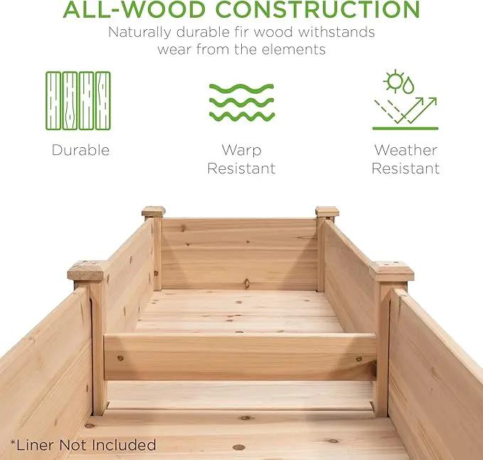 Best Choice Products 72x23x30in Raised Garden Bed, Elevated Wood Planter Box Stand for Backyard, Patio, Balcony w/Divider Panel, 6 Legs, 300lb Capacity - Natural by GreenHaven Gardens