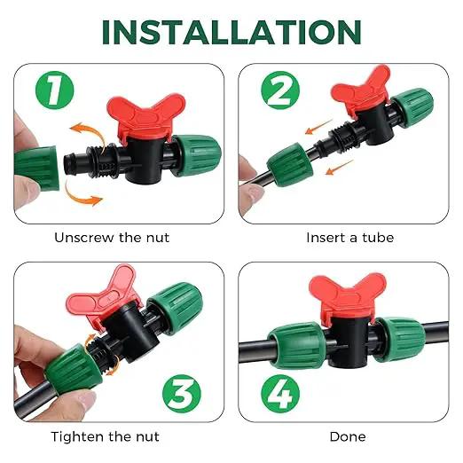 32Pcs 1/2 Inch Tubing Drip Irrigation Fittings Kit, 1/2 ID x 0.6-0.63 OD 16 mm Drip Line Barbed Locked Nut Connectors - 4 Switch Valves, 8 Tees, 8 Couplings, 4 Elbows, 4 Ends, 4 Adapters by GreenHaven Gardens