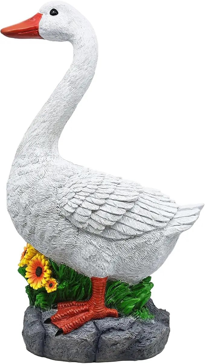 Porch Goose Statue Cygnus, Big Resin Garden Lawn Yard Décor, Sculpture, 20 inches High Figurine, Duck, Indoor and Outdoor, by GGTown TM by GreenHaven Gardens