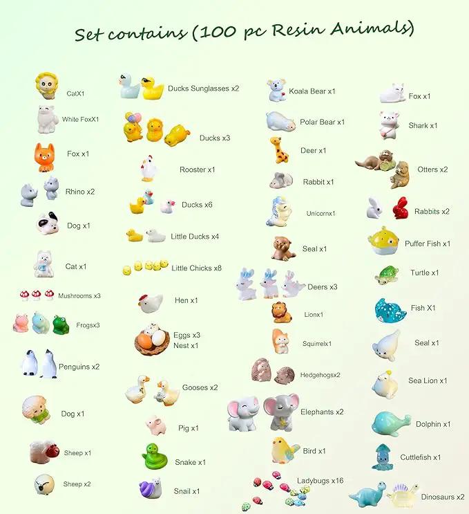 Mini Resin Animals Variety Pack to Hide for Prank Tiny Resin Animals Bulk 100 PCS Figurines for Miniature Fairy Garden Accessories, Cake Topper Decor, Birthday Gift, Party Favors by GreenHaven Gardens