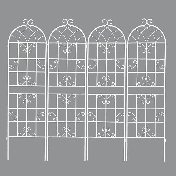 4 Pack Metal Garden Trellis 71" Fence Rustproof Garden Trellis for Climbing Plants Support Roses Flower Outdoor Lawn, Cream White by GreenHaven Gardens