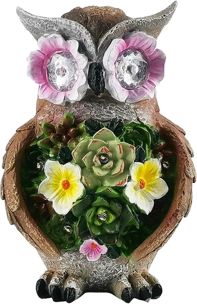 Owl Garden Statue,Solar Garden Statues with Flower LED Lights, Resin Owl Figurine for Lawn Patio Porch Yard Deco Gifts for Women/Mom/Grandma by GreenHaven Gardens