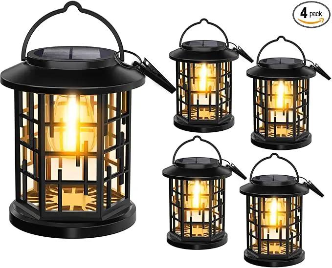 Outdoor Solar Lanterns, Solar Powered Lanterns Lighting LED Lantern Bulb Decorative for Patio Porch Fence Garden Lawn, 4 Pack by GreenHaven Gardens