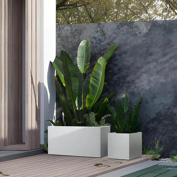 White Steel Planter Outdoor Indoor Planter Box Galvanized Steel Metal Large Planters Rectangular Flower Pot 31.5 In L x 16 In W x 16 In H Modern Commercial Residential for Trees Patio Deck Yard Garden by GreenHaven Gardens