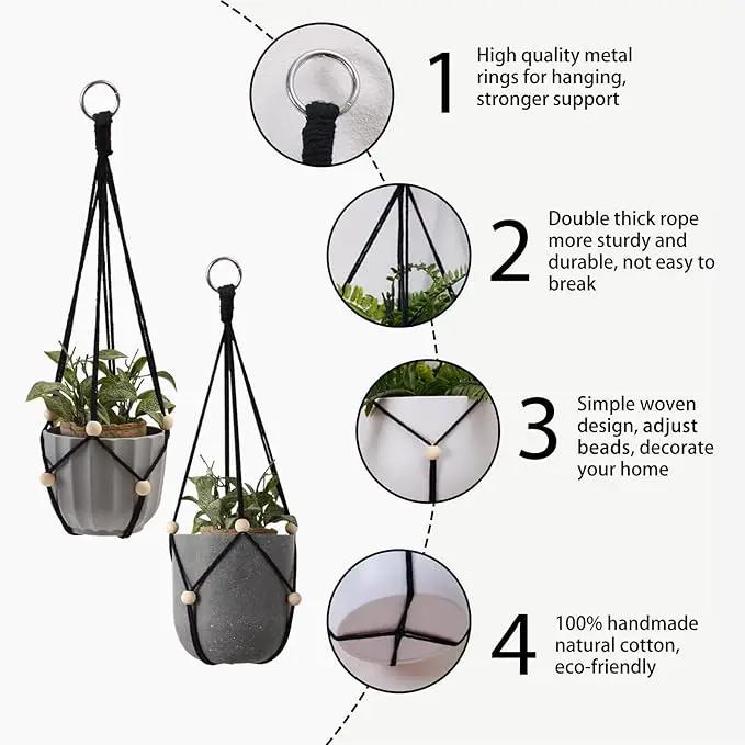 Artilady Black Hanging Planter for Indoor Plants Macrame Plant Hanger Large Hanging Plant Holder Basket with Adjustable Beads Outdoor Window Boho Plant Wall Decor by GreenHaven Gardens