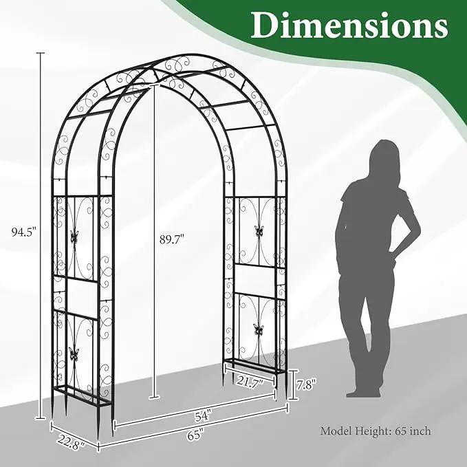 VINGLI Garden Arbor, Arch Archway for Wedding Ceremony Party, Steel Garden Trellis for Plant Climbing, Christmas Garden Decorations Pergola for Garden, Backyard, Lawn (Black, 75.5x22.8x94.5in) by GreenHaven Gardens