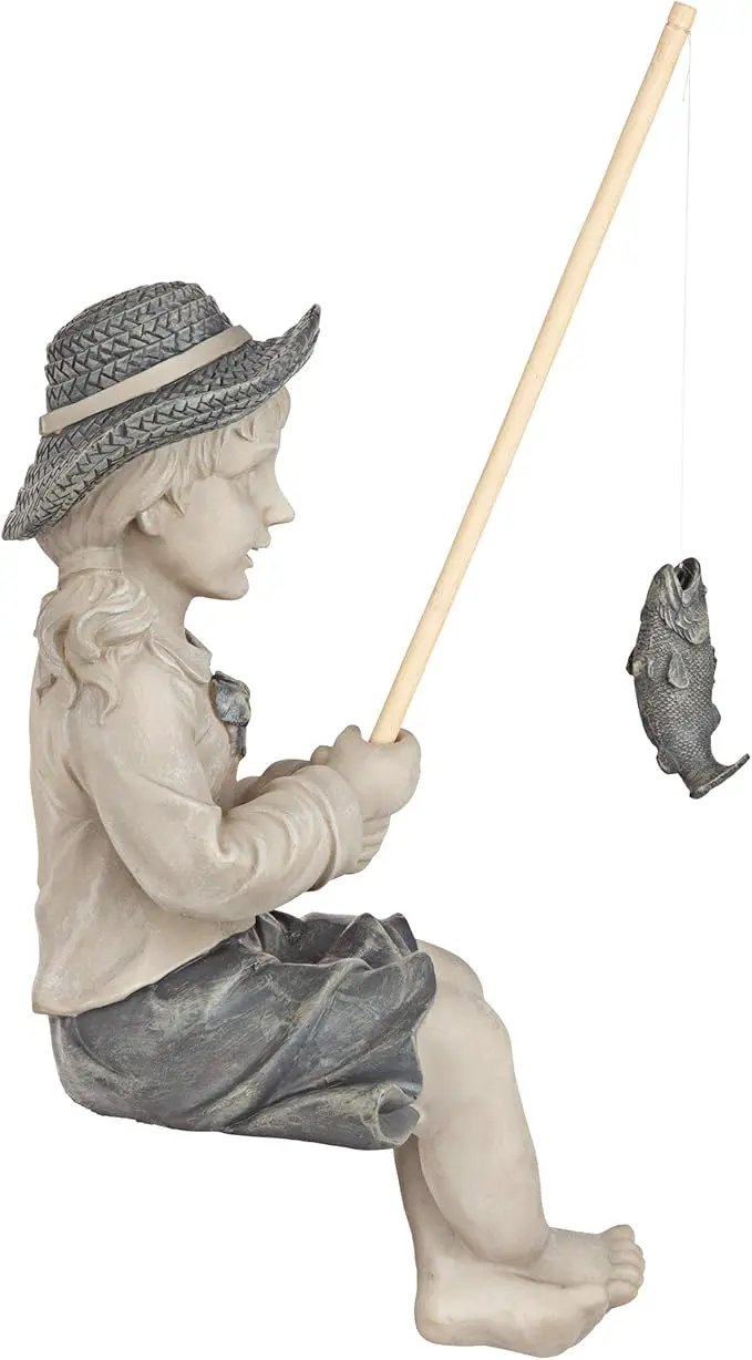 Design Toscano Big Catch Fisherwoman Nellie Girl with Fishing Pole Garden Statue, Medium 17 Inch Tall, Cast Stone Resin, Two Tone Stone Finish by GreenHaven Gardens