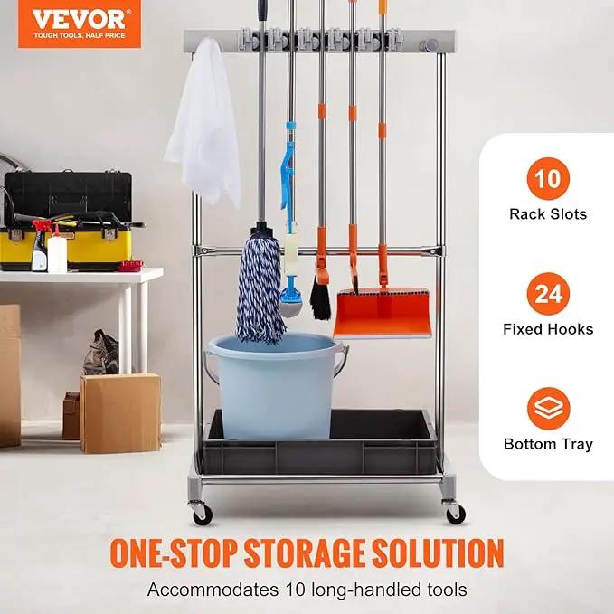 VEVOR Garden Tool Organizer, 10 Slots with Hooks, Yard Tool Tower Rack with Wheels for Garage Organization and Storage, Hold Long-Handled Tool/Rake/Broom, Metal Tool Stand Holder for Shed, Outdoor by GreenHaven Gardens