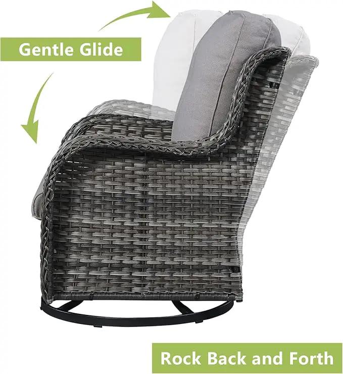Outdoor Patio Swivel Rocker Chairs - Single Wicker Rattan Patio Swivel Rocking Chair with High Back,Deep Seating and Comfort Cushions for Deck Porch Garden,Mixed Grey/Grey by GreenHaven Gardens