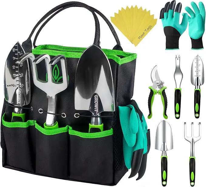 GROWIT Heavy Duty Gardening Tools - 22-Piece Gardening Gifts for Women, Mom, Men - Durable, Ergonomic Garden Tool Set by GreenHaven Gardens