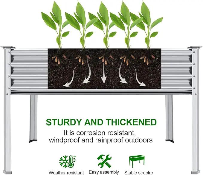 Land Guard Galvanized Raised Garden Bed with Legs, 48×24×32in Large Metal Elevated Raised Planter Box with Drainage Holes for Backyard, Patio, Balcony, 400lb Capacity by GreenHaven Gardens