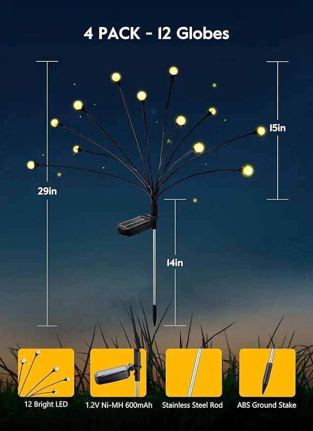 Solar Garden Lights - 8 Pack 12 LED Solar Firefly Lights with 2 Lighting Mode, Sway by Wind, Waterproof Solar Outdoor Light for Yard Patio Walkway Decoration, Warm White by GreenHaven Gardens