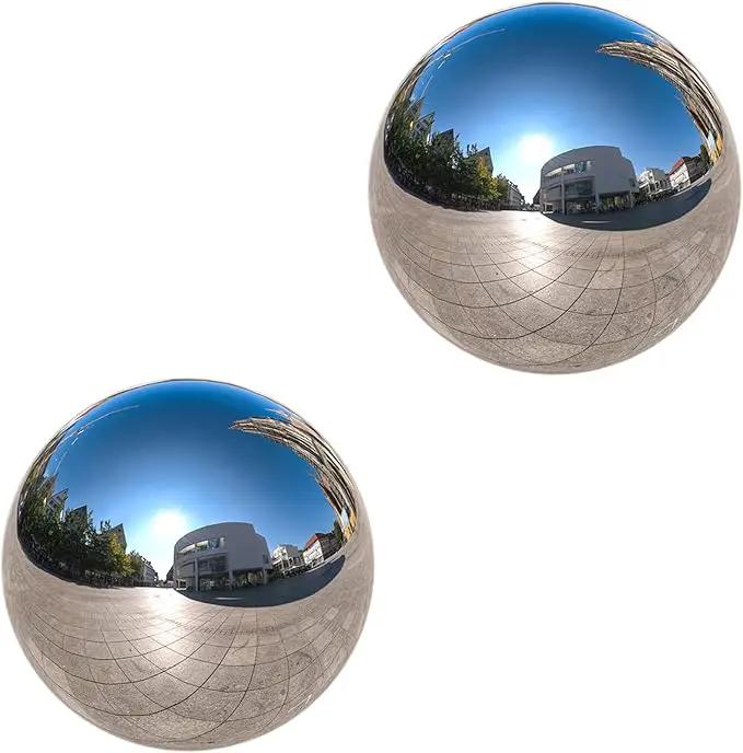 Nerien Gazing Ball, 3.9" Stainless Steel Garden Mirror Globe, Polished Ornament Sphere, Hollow Floating Reflective Hemisphere, for Home Outdoor Pond Housewarming Swimming Pool Decoration, Silver, 2pcs by GreenHaven Gardens