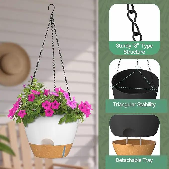 ZMTECH 12 Inch Hanging Planters for Indoor Outdoor Plants, 2 Pack Self Watering Hanging Plant Pots with Drainage Hole, Visual Reservoir, Plastic Flower Hanging Pots with Watering Lip (White) by GreenHaven Gardens
