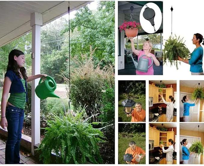 Pack Plant Hook Pulley, Retractable Plant Hanger Easy Reach Hanging Flower Basket for Garden Baskets Pots and Birds Feeder Hang High up and Pull Down to Water Or Feed (White 4Pack) by GreenHaven Gardens