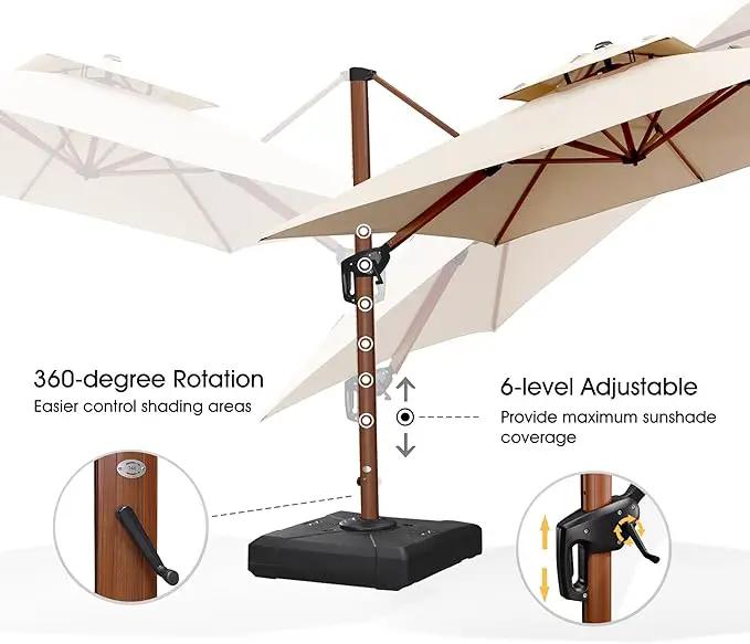 PURPLE LEAF Patio Umbrella with Base Outdoor Square Umbrella Large Cantilever Umbrella Windproof Offset Umbrella Heavy Duty Sun Umbrella for Garden Deck Pool Patio, 9ft Beige by GreenHaven Gardens