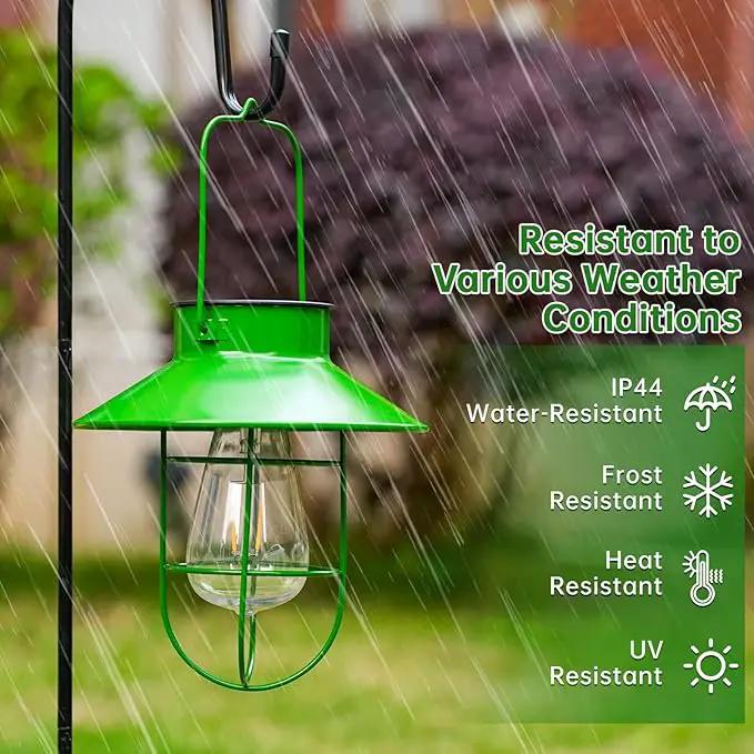 Solar Lights Lantern Lamp with Shepherd Hook, Solar Metal Lanterns, Outdoor Lights Decor,Edison Bulb Lights for Garden ,Outside Decor for Pathways,Patio, Lawn, or Landscaping(Green) by GreenHaven Gardens