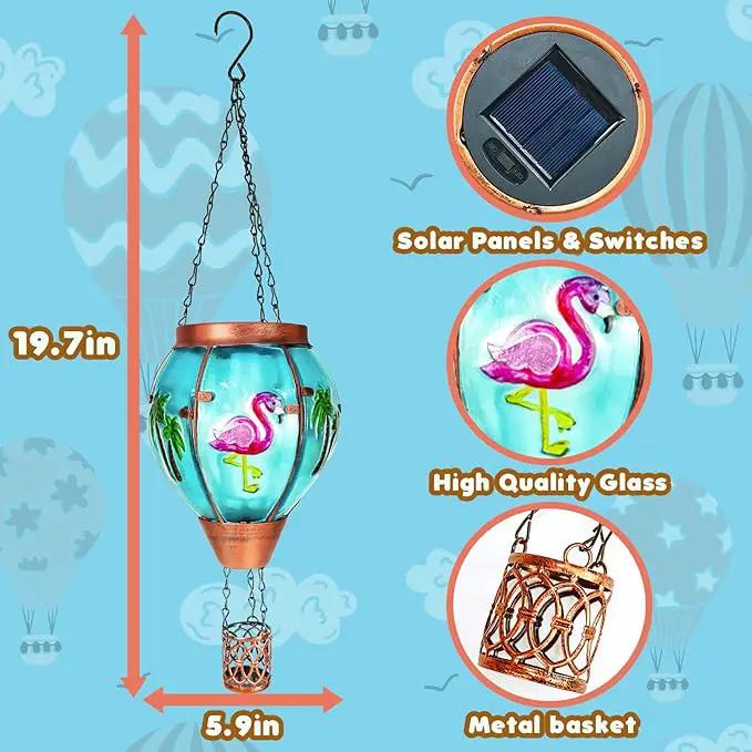 Flamingo Solar Hot Air Balloon Lantern, Outdoor Decor with Flame Lights Waterproof, Hanging Lights for Garden Yard Lawn Patio, Unique Gifts for Women Mom Grandma Gardener for Mother'Day by GreenHaven Gardens