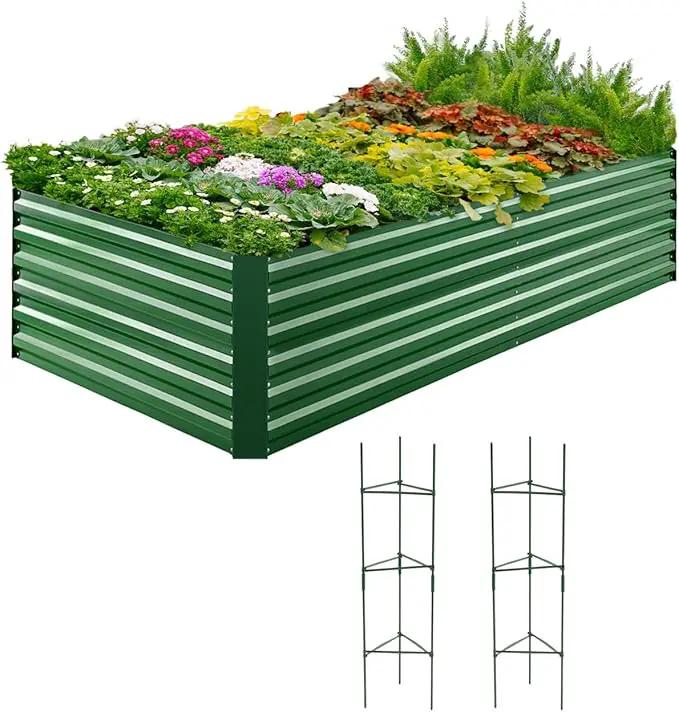 Quictent Galvanized Raised Garden Bed 8x4x2 Ft Tall Metal Planter Box for Vegetables Outdoor Bottomless for Backyard, 2 Tomato Cages Included, 22.04" Deep (Green) by GreenHaven Gardens