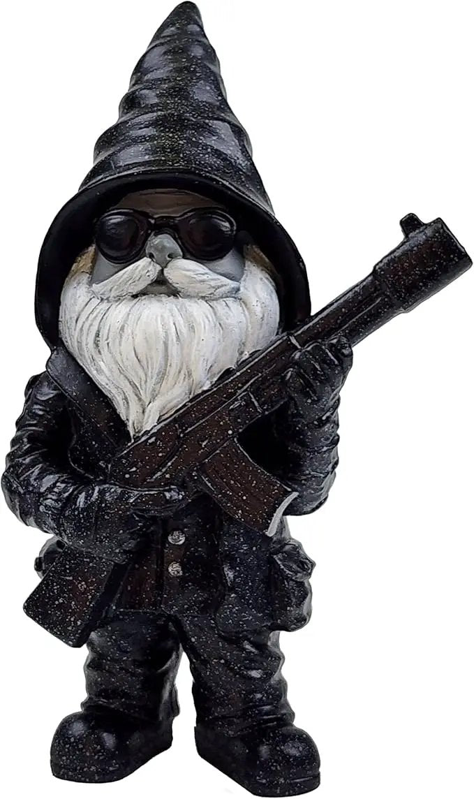 Better Office Products Garden Gnome Statue, 8" Height, Handcrafted Waterproof, UV-Resistant Polyresin Lawn Patio Porch Ornament Decoration (Stone Cold Hitman) by GreenHaven Gardens