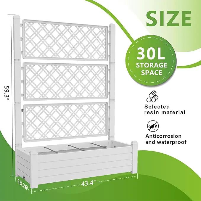59.3in Planter Box Trellis, Large Outdoor Plastic Raised Garden Bed with Drain Plug for Climbing Plants(Ashen,43.43 * 18.27 * 59.29) by GreenHaven Gardens