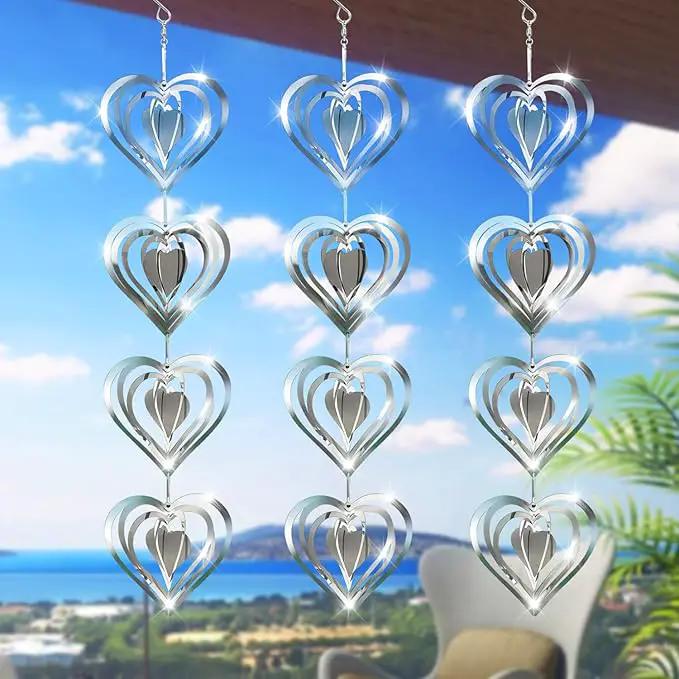 12 Metal Heart Bird Scarer Discs Set, Wind Spinners 3D Helix Reflector Stainless Steel Sparkly Outdoor Garden Decor, Scare Birds & Animals Away from Garden Yard Patio Lawn Farm Wind Sculpture Gifts by GreenHaven Gardens