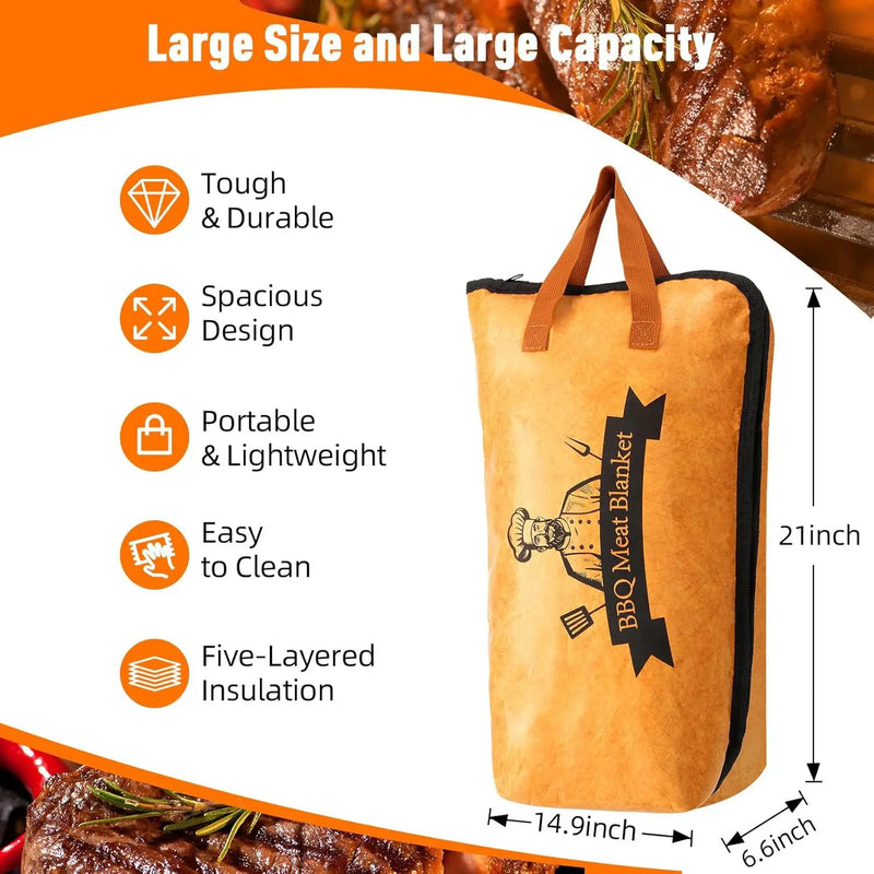 BBQ Blanket for Resting Meat,Smoker Meat Resting Blanket, Reusable Smoker Grilling Meat Insulated Resting Bag with Wide Mouth for Large Brisket/Beef/Pork Shoulders/Turkeys (BBQ Blanket 21in) by GreenHaven Gardens
