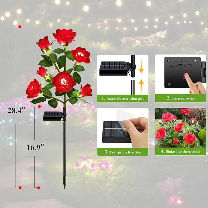 1 Pack Solar Garden Lights Outdoor, 7-Flower Rose Solar Lights for Yard, LED Solar Powered Stake Lights for Patio Pathway Lawn Fence Cemetery, Red by GreenHaven Gardens