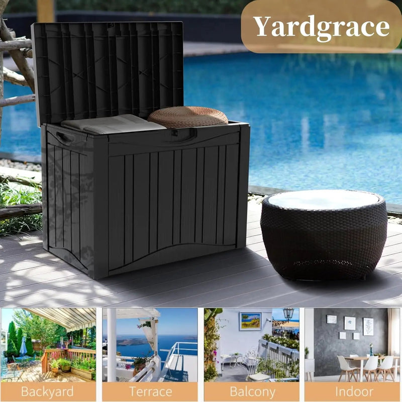 50 Gallon Heavy Duty Outdoor Deck Box with Lockable Lid, All Weather Waterproof Storage for Patio Cushions, Pool Toys, Garden Tools - Rust-Proof Resin Design (Black) by GreenHaven Gardens
