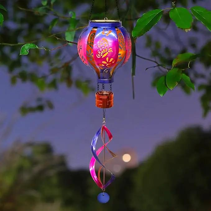 Hot Air Balloon Solar Lantern Butterfly Wind Spinners with Flickering Flame Light Hanging Solar Lantern Outdoor Waterproof Decorations for Outside Patio Garden Yard by GreenHaven Gardens