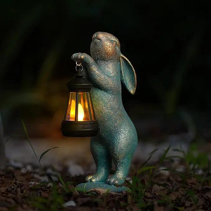 MININOVA Garden Statues Rabbit with Solar Lantern Outdoor Bunny Figurines Decorations for Patio Yard Lawn Ornaments Gifts for Birthday Easter Housewarming by GreenHaven Gardens