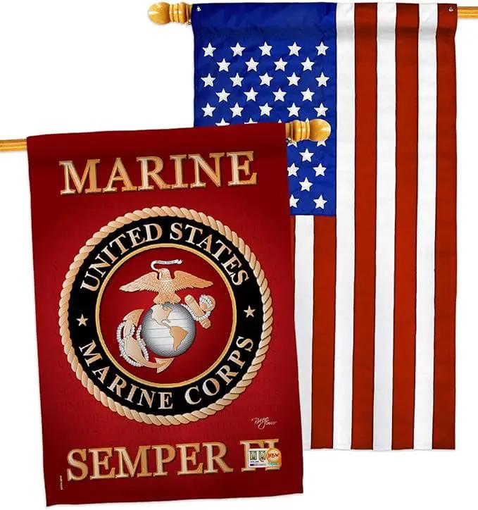 Breeze Decor Marine Corps Pack Armed Forces USMC Semper Fi United State American Military Veteran Retire Official Applique Banner Small Garden Yard Gift Double-Sided, House Flag 28" x 40", Made In USA by GreenHaven Gardens