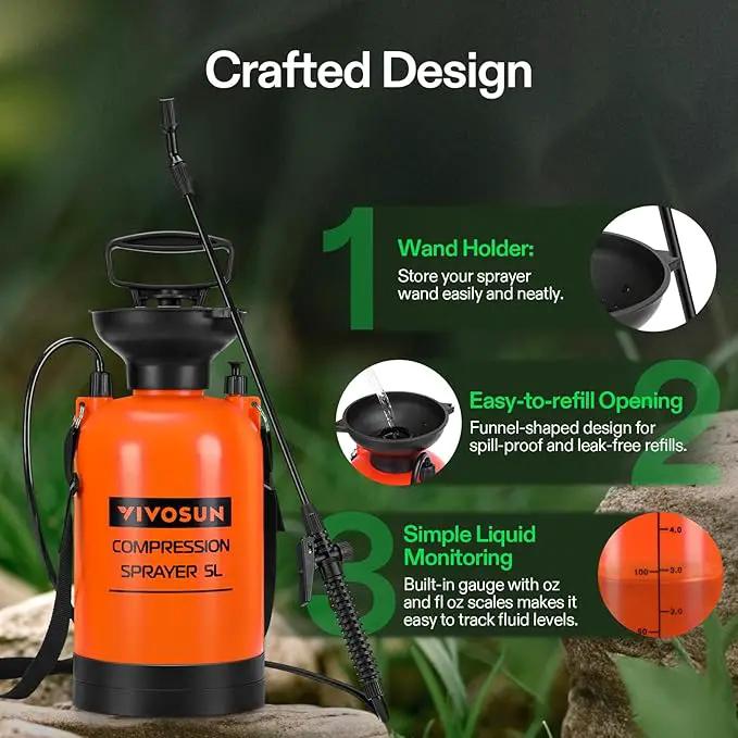 VIVOSUN 1.35-Gallon Pump Pressure Sprayer, Pressurized Lawn & Garden Water Spray Bottle with Adjustable Shoulder Strap, for Spraying Plants, Garden Watering and Household Cleaning by GreenHaven Gardens