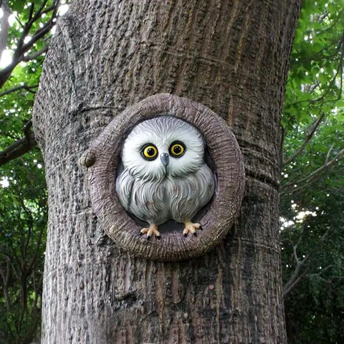 Owl Tree Hugger Whimsical Tree Sculpture Garden Statues Outdoor Tree Face Decor Garden Peeker Yard Art Decorations (Singel Owl) by GreenHaven Gardens